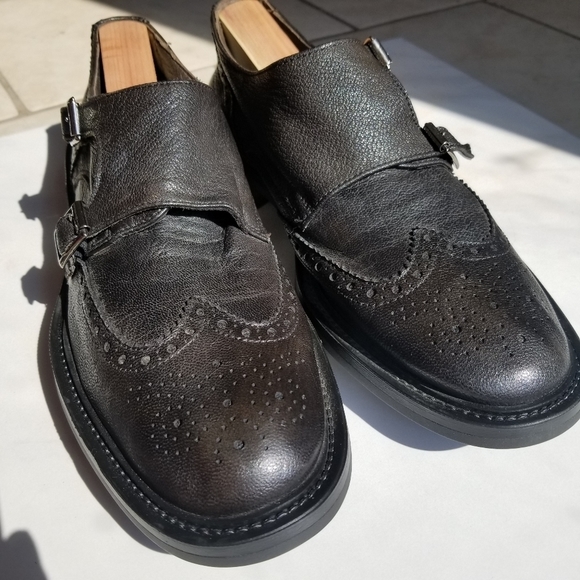 Women's double monk strap black leather oxfords - Picture 3 of 12
